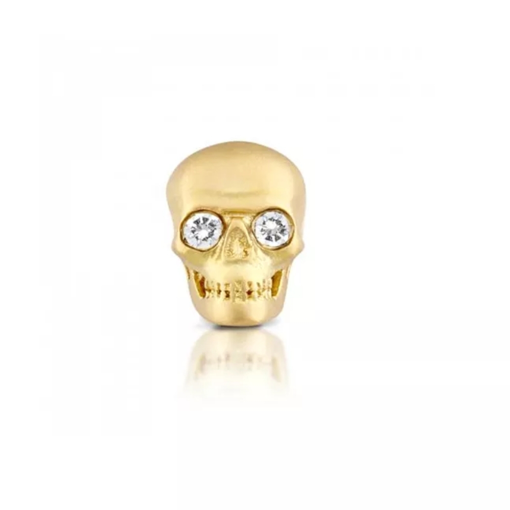 💀 925 Sterling Silver Skull Yellow Gold Plated CZ - Picture 2 of 15